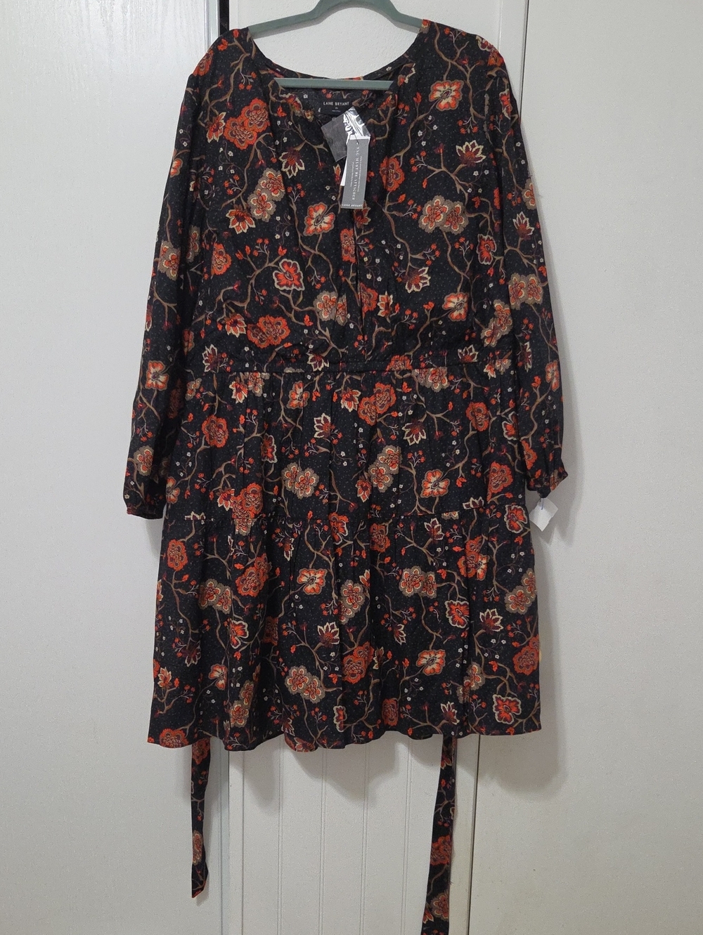 Black Floral Long Sleeve Tiered Dress